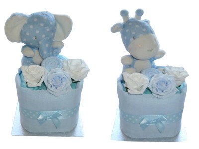 BABY JUNGE EINSTUFIGE WINDELKUCHEN MIT BLAUEM ELEFANTENGIRAFFE NEUGEBORENES BABY GESCHENK 