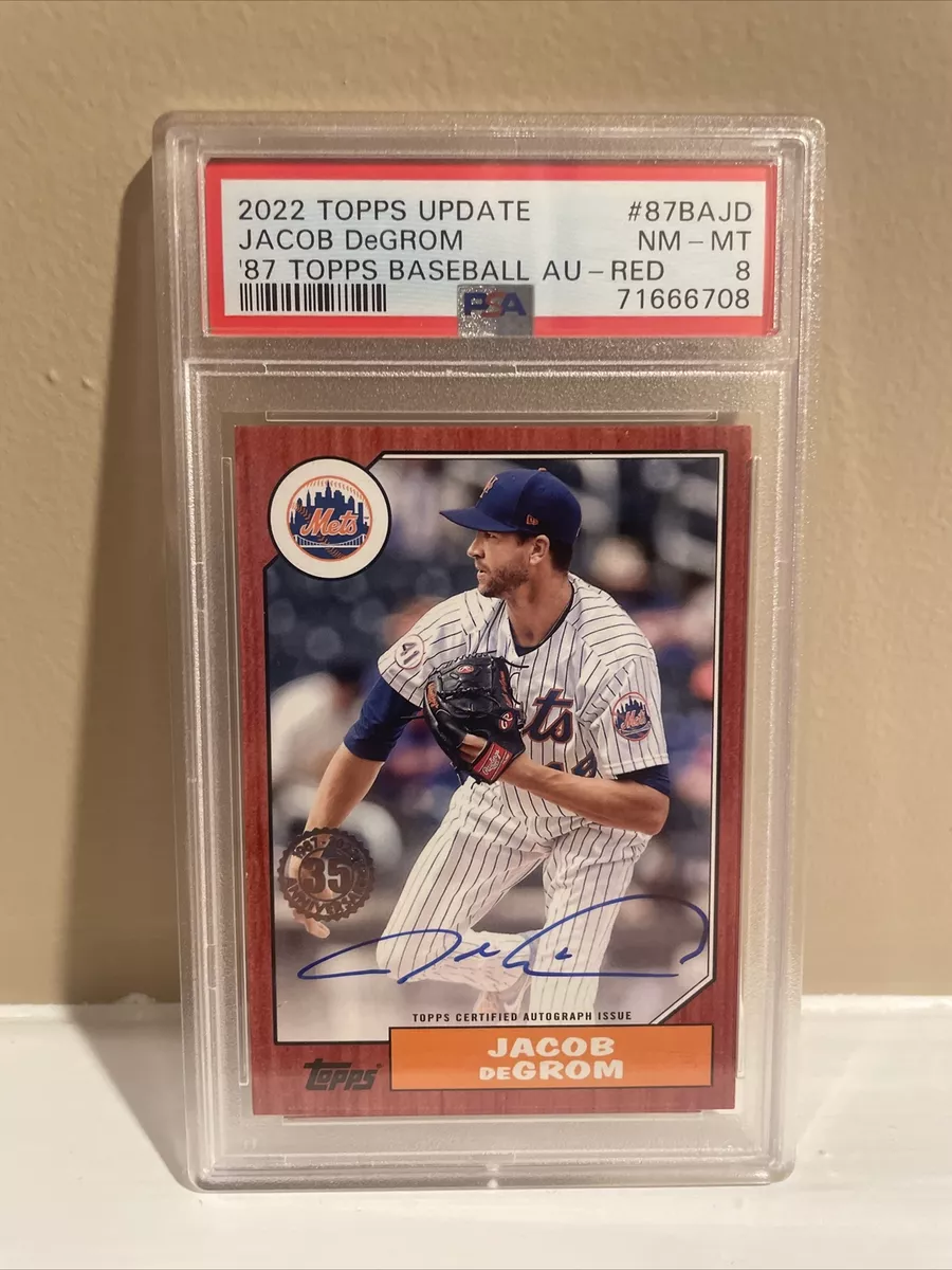 2022 Topps Update 1987 Jacob Degrom Auto On Card Red 18/25 #87BA-JD PSA 8