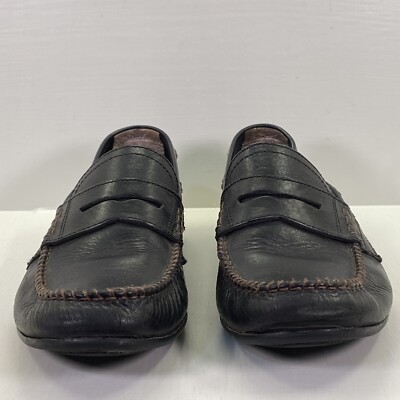 FRYE Lewis Black Oiled Leather Slip On Penny Loafer Driving  display picture 1