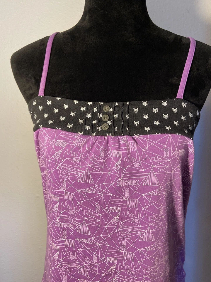 Top retro de verano vintage Y2k Zoo York patrón púrpura/negro cami patinador Y2K Foto 3 de 4