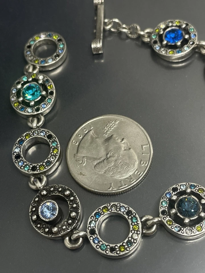 Patricia Locke USA Signed Silvertone Swarovski Multicolor Crystals 6.7” Bracelet - Image 2 of 4