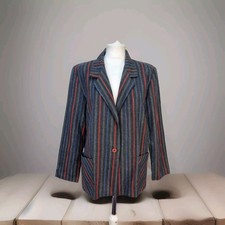 Vintage Blair Unlined Blazer Jacket Striped 32% Wool Uk 16 Smart Office Elegant 