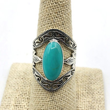 Sterling Silver Southwest Style Turquoise Wide Band Ring Southwest 7.5 New