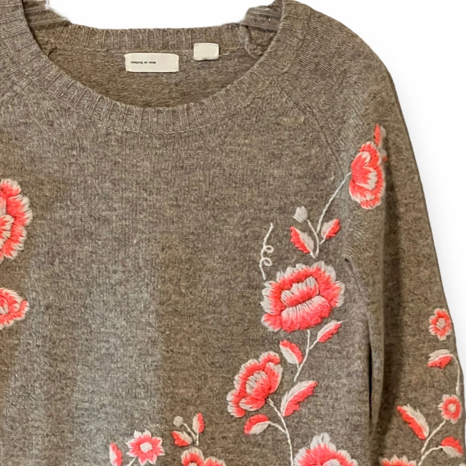 Anthropologie Sleeping on Snow Embroidered Knit Sweater Small Petite SP Wool Ble - Image 3 of 4