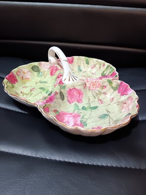 Antique Royal Danube 3 Section Porcelain Flowered Handled Dish