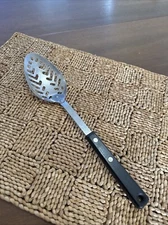 Vintage Ekco Forge Stainless Steel Slotted Serving Spoon 11" Black Handle