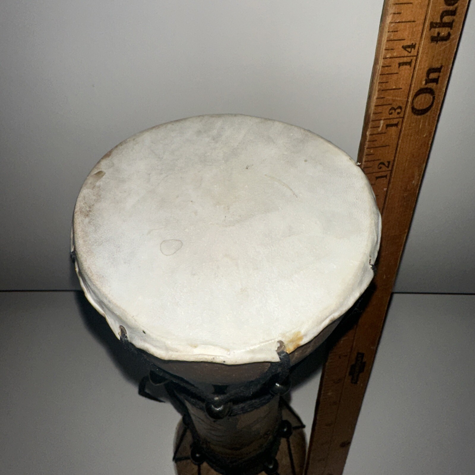 Tribal Djembe Drum Coconut Bamboo with Carved Sea Turtle Design 13” Tall Two End