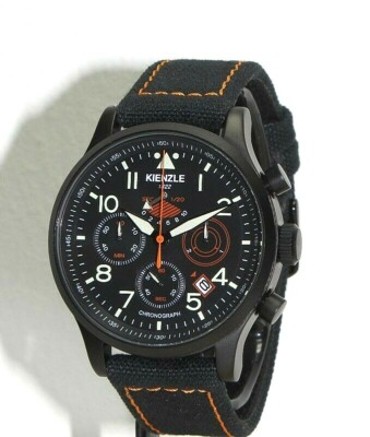 KIENZLE Herren Fliegeruhr - Chronograph,Textil/Leder Armband, Datum, 10 BarW.R.