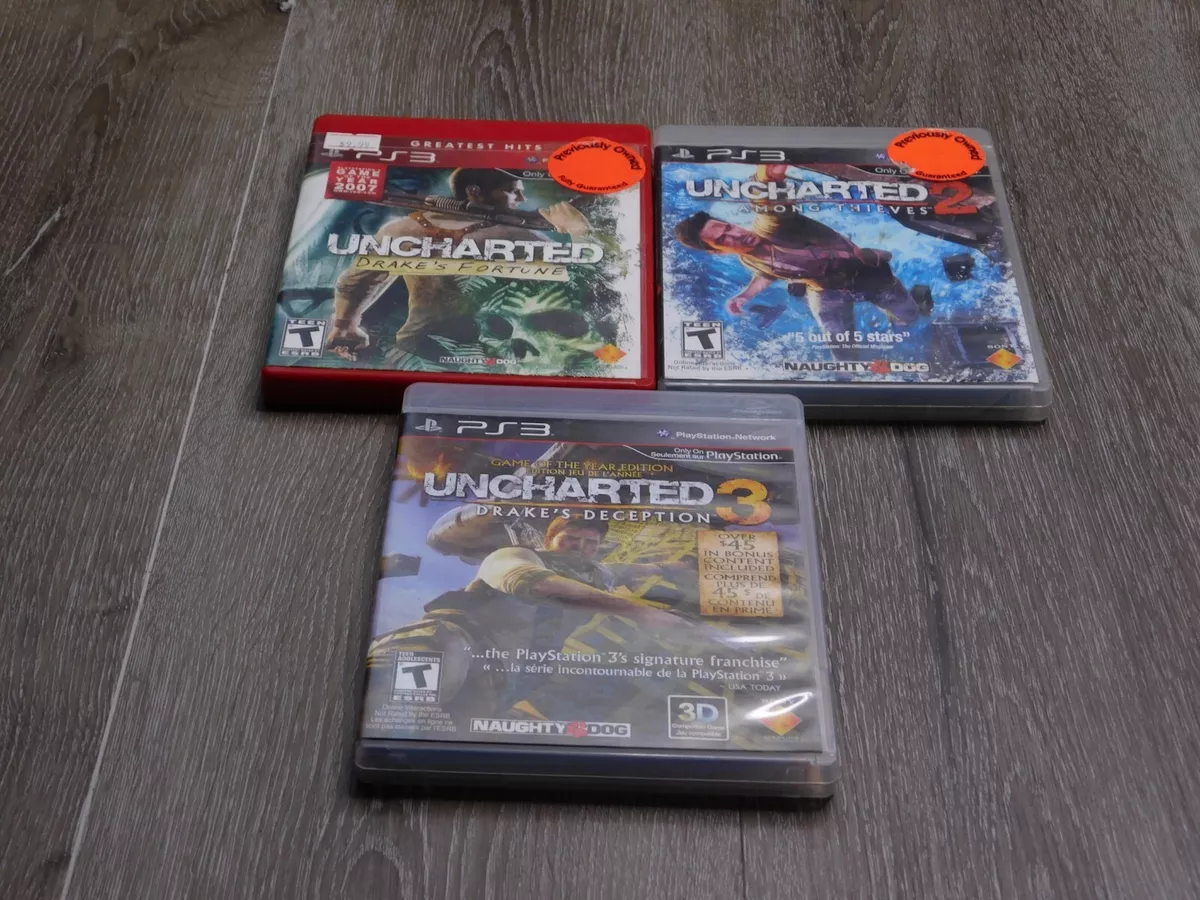 PS3 UNCHARTED 1, 2, & 3 game bundle All With Manuals