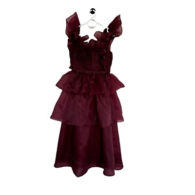 knee length dresses for ladies Asra Pleated Frill Midi Dress | Mahogany Red