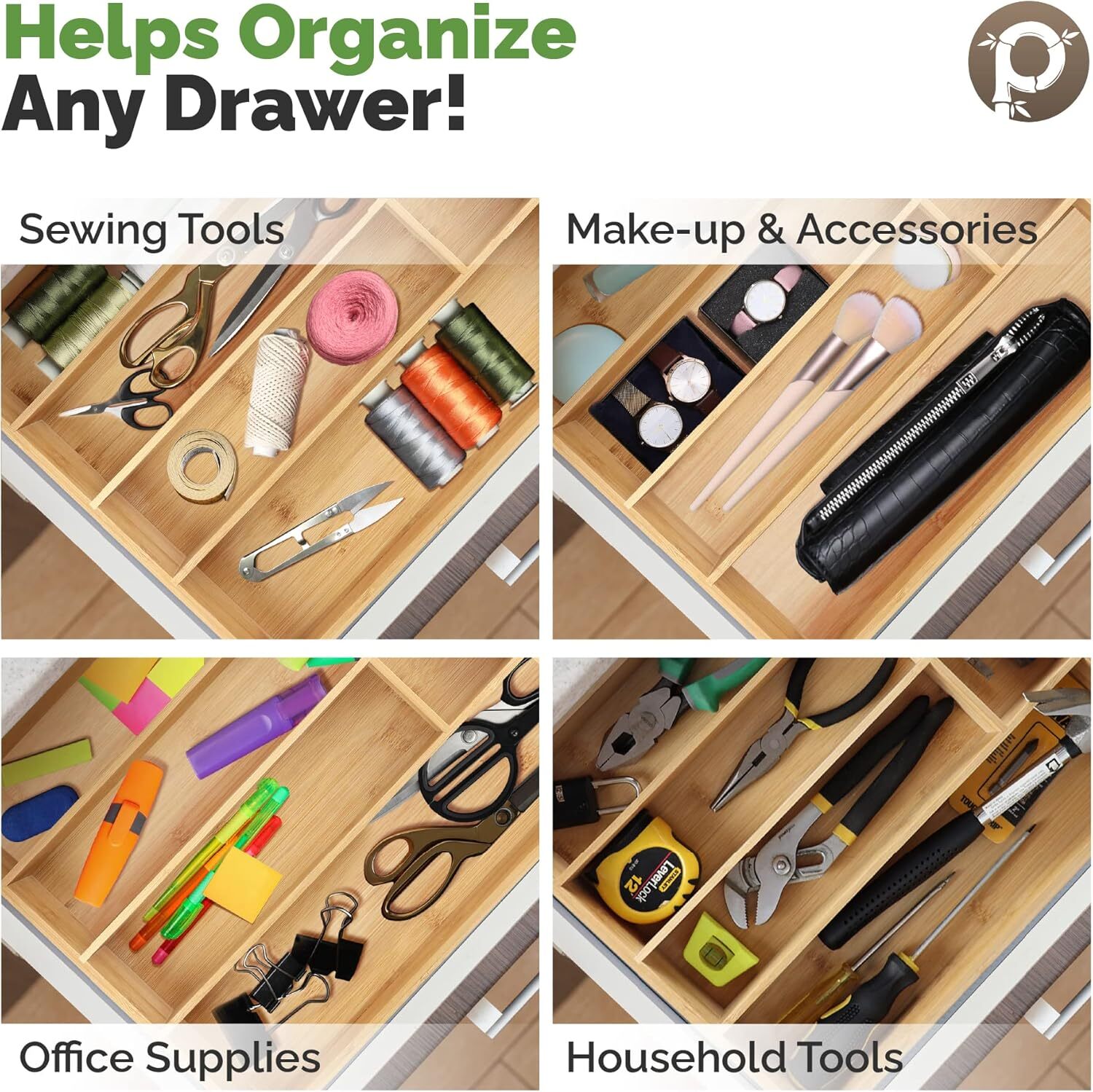 Natural bamboo Cutlery Tray Drawer Organizer Kitchen Utensil Flatware silverware