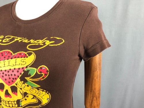 Ed Hardy T-Shirt Cotton Girls Size L Brown - Picture 6 of 14