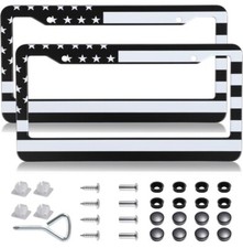2x Metal Matte American Usa Flag Cool License Plate Frame Universal Fit 2x Metal Matte American Usa Flag Cool License Plate Frame Universal Fit