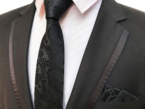 Set Cravatta E Fazzoletto Da Taschino Uomo – Tinta Unita Blu Ardesia E Grigio, Larghezza 8.3 Cm, Microfibra