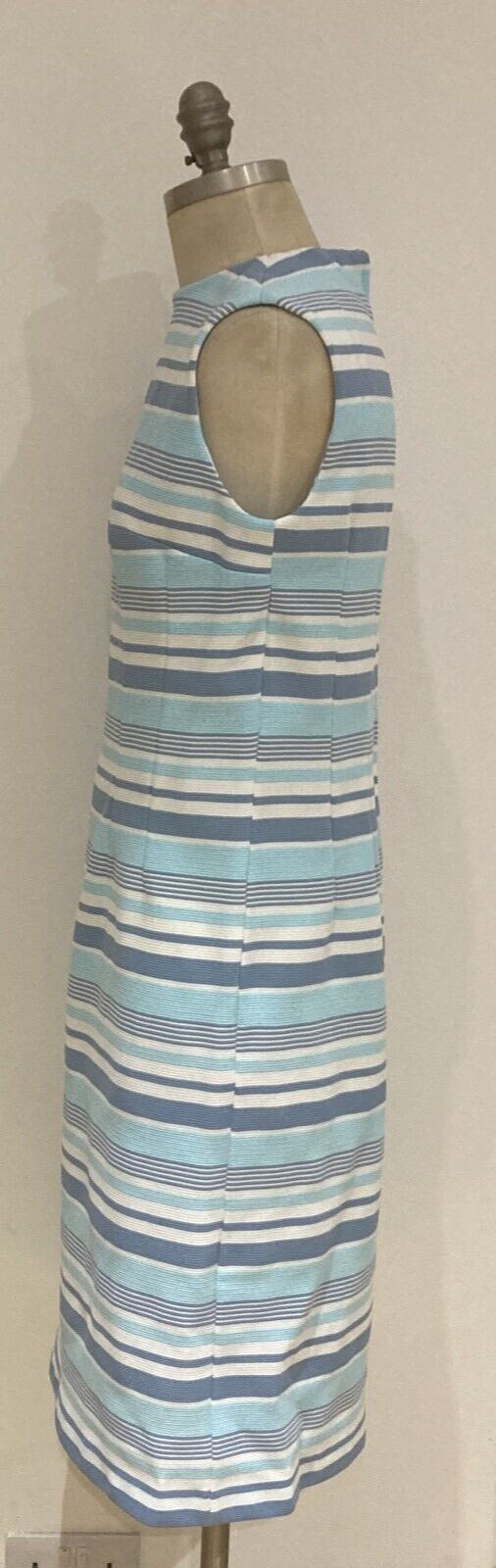 1970s Vintage Blue/White Striped Sleeveless Dress, 18.5" pit to pit 4