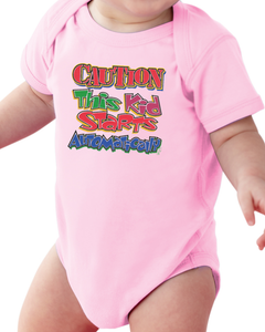 Infant Creeper Bodysuit One Piece T Shirt Caution Kid Starts Automatically K 617 Ebay