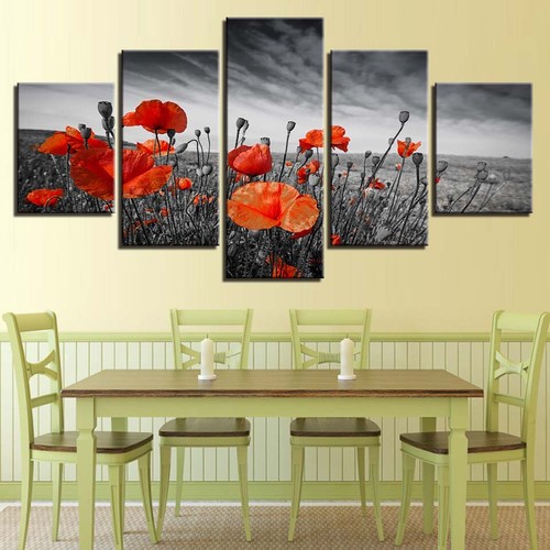 Red Poppy Flower And Fruit Canvas Prints Painting Wall Art Home Decor Picture 5P - Picture 2 of 5