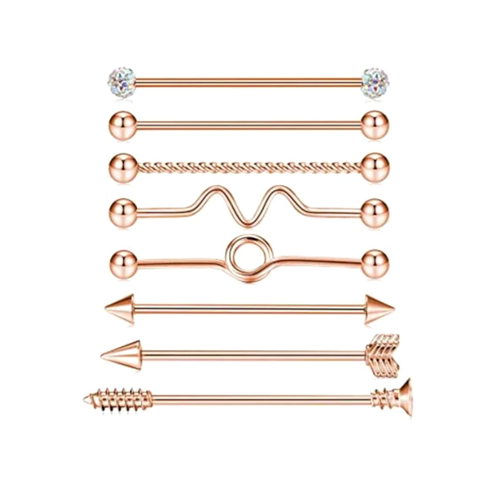 8pcs Set MULTI Shape Ear Industrial Piercing Scaffold Barbell Cartilage Earrings — 第 4/4 张图片