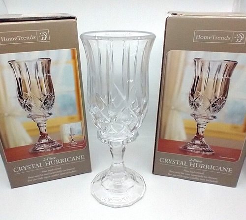 Set of 2 - Two Piece Lead Crystal Hurricane Candle Holder Home Trends 10"