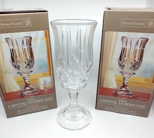 Set of 2 - Two Piece Lead Crystal Hurricane Candle Holder Home Trends 10" - Picture 1 of 2