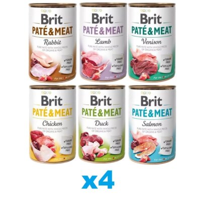 24x400 g BRIT Pate&Meat Mix Geschmacks Pastete für Hunde getreidefrei