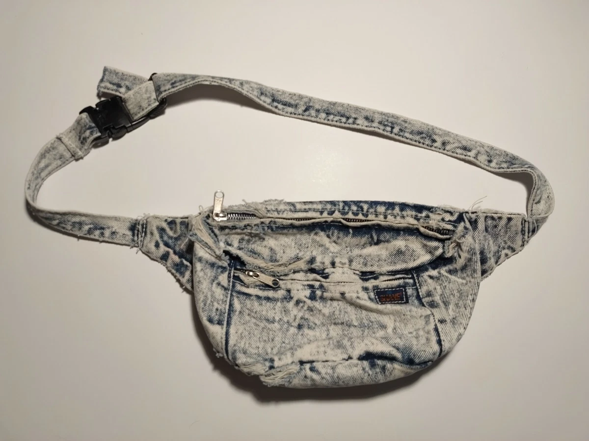 Vintage Shane Acid Wash Blue Denim Fanny Pack Bum Bag Waist Distressed 80s  Retro