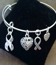 Expandable Bangle Charm Bracelet Silver Awareness Support Ribbon 