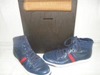 100% AUTHENTIC NEW MEN GUCCI BLUE LEATHER HIGH TOP SNEAKER UK 9.5 /US 10.5 D — photo 1