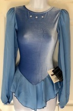 GK ICE FGURE SKATE BLUE VELVET ADULT X-SMALL GEORGETTE SLEEVES JA DRESS AXS NWT 