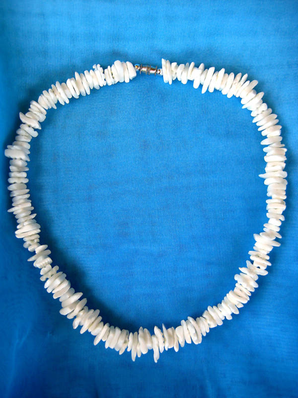 Tiger Puka Shell Necklace - 20 Inch White Round Seashell, Hawaiian Surfer Style