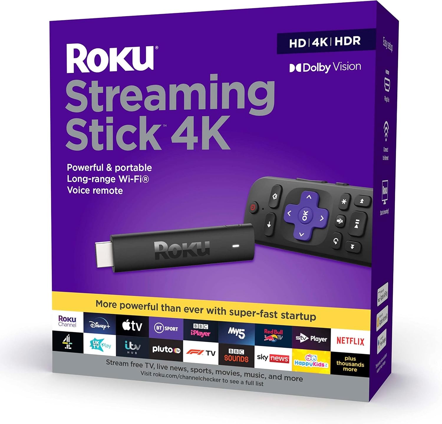 Roku Streaming Stick 4K HDR Media Player 4K Dolby Vision HDR10+ Voice Remote UK