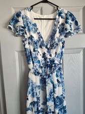 Eliza J Nordstrom women's maxi long blue white floral lightweight belt dress 8