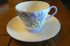 Vintage Shelley China England Blue Iris Cup & Saucer Richmond FREE US SHIP