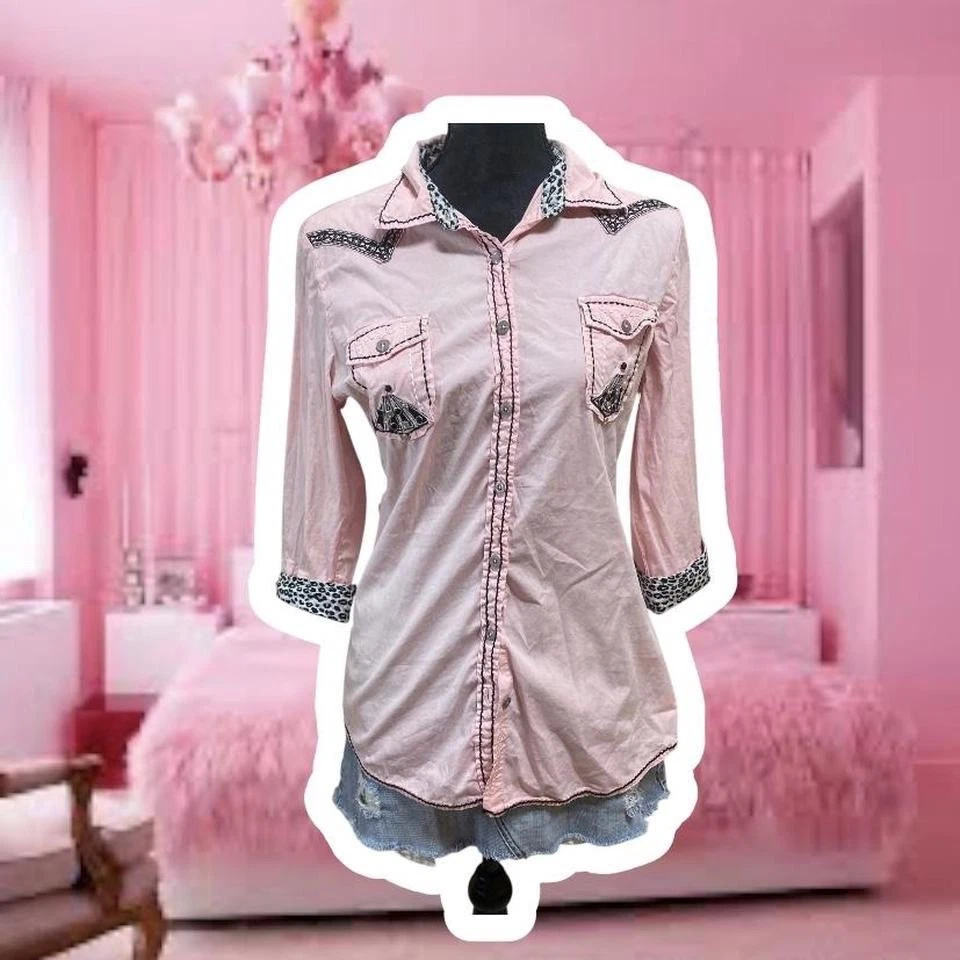 Camisa Destined To Roar Y2K Western Rodeo Estrás Abotonada Para Mujer’s Grande Foto 2 de 4