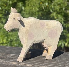 Vintage Folk Art Carved Wood Milk Dairy Cow Figurine/Sculpture H 4.75  