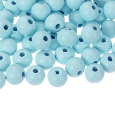 100Pcs 12mm Colored Natural Wood Beads Large Hole Round Spacer Beads Light Blue