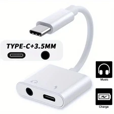 2 in 1 Charger and Headphone USB Type C to 3.5mm Aux Audio Cable Cord Adapter