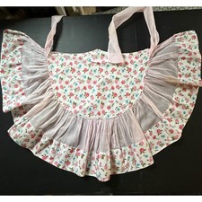 Vintage Floral Ruffle Apron Pink Sheer Full Bib Cottagecore 1950s 1960s