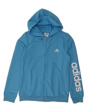 ADIDAS Womens Graphic Zip Hoodie Sweater UK 12/14 Medium Blue Polyester JC04