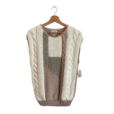 Vtg FSA Collection Hand Knit Sweater Vest Large Patchwork Cable Knit Cottagecore