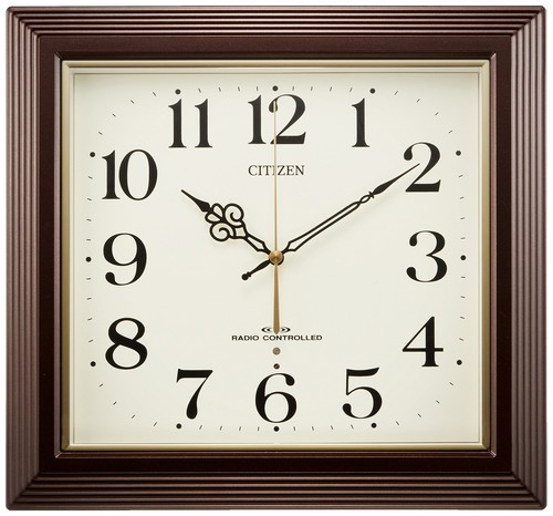 RHYTHM Citizen Wall Clock Radio Clock Analog Square Brown CITIZEN "Yasaka" 4MY80