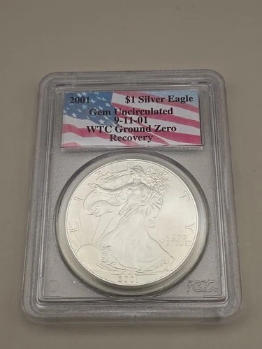 2001 $1 American Silver Eagle PCGS Gem Uncirculated WTC Ground Zero Recovery
