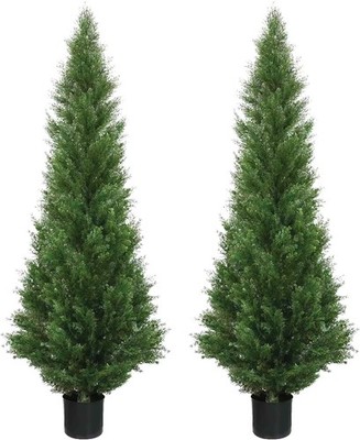 Two 5 Foot Outdoor Artificial  iary Trees Potted Plants Two Peace