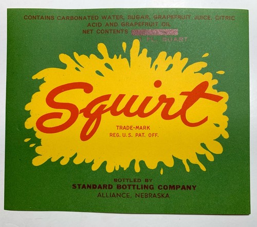 Squirt Soda Label Quart Size Alliance Nebraska Vintage
