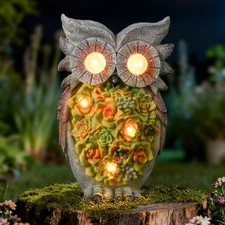 Solar Owl Garden Statue - Resin Outdoor Decorative Figurine with Solar Light