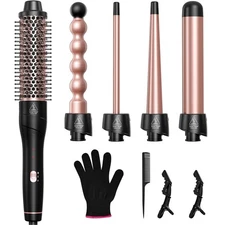 5 in 1 Curling Wand Set, Lopeie Iron with Upgraded Brush and 4 Interchangeable