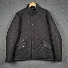 BARBOUR Powell Jacket Mens XL Black Quilted Quilt Fleece Lined Leather Trim