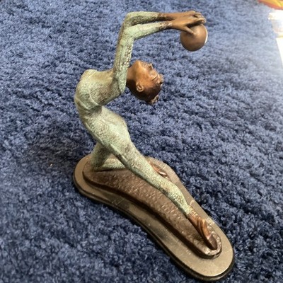 15'' SIGNED BRONZE STATUE NUDE GYMNAST ART DECO SCULPTURE ON MARBLE BASE 17/100 