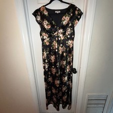 Old Navy The Occasion Floral Satin Maxi Dress Size 1 Black Pink Flutter Sleeve