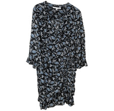 Veronica Beard Sean Wrap Dress Womens 20 Black Ditsy Floral Silk Ruched Ruffle